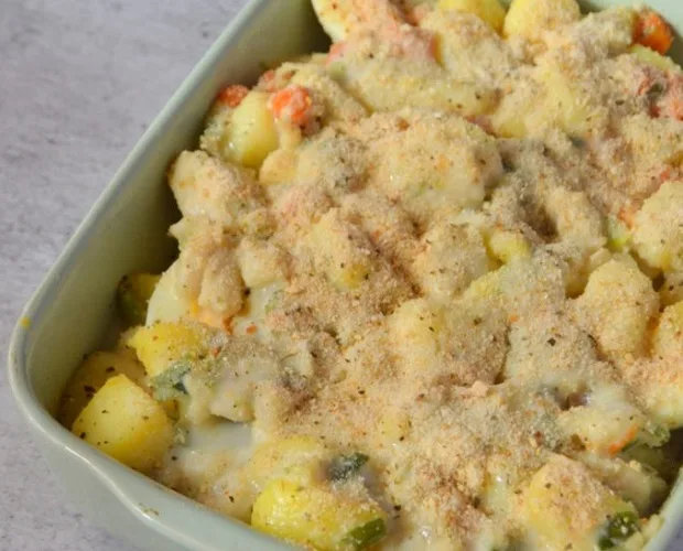 Gratinado de Pescada e Alho-Francês