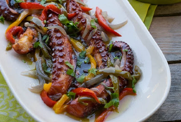 Polvo Confitado com Pimentos